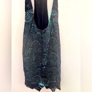 Black and Teal Morrocann cut out  leather Tank Top